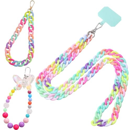 DKDDSSS 3 PCS Color Colgante para Movil, Cadena con Hebilla Cuerda para Movil, Colgante Movil, Colgante Movil Cuello con Lengüetas de Sujeción, Compatible con Casi Todos Los Modelos de Teléfono