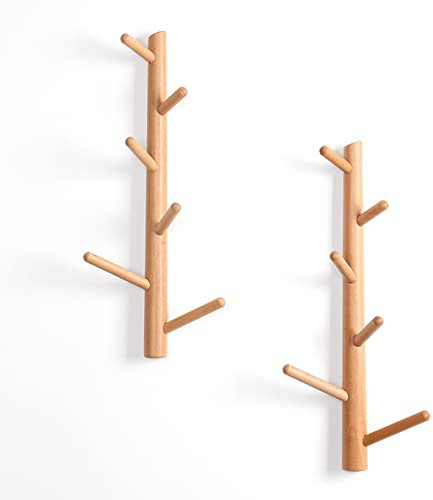 KOHARA Porte-Manteau Mural Crochets de Chapeau en Bois verticaux muraux Organisateur de Rangement Suspendu décoratif pour entrée, Salon, Chambre à Coucher, Salle de Bain, Cuisine
