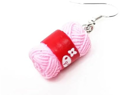 CrownOfRibbons Boucles d'oreilles en laine rose pour femmes, style pendant, cadeau de bijoux en fil à tricoter