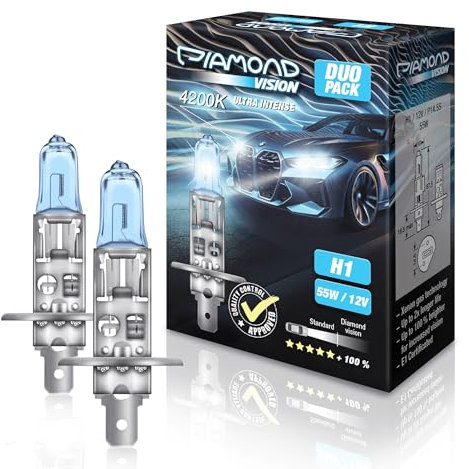 Diamond Vision 2x H1 12V 55W | Ultra Intense 4200K | Halogen KFZ Autolampen | zweimal so langlebig | Duobox | E-Prüfzeichen