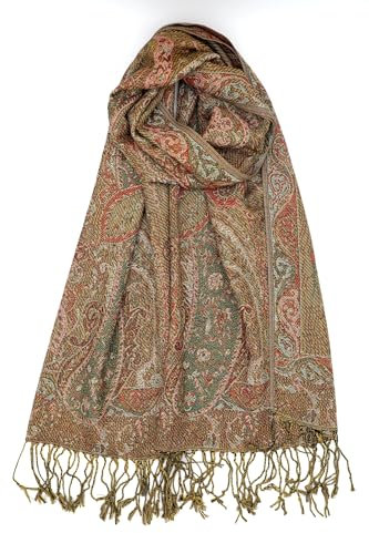 Achillea Weicher, seidiger, wendbarer Paisleymuster, Pashmina-Schal mit Fransen, Gobelin-Grün, 28 W x 76 L