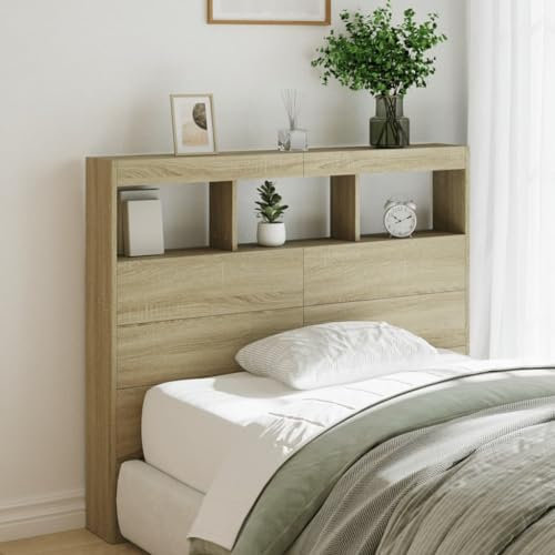 Homgoday Kopfteil mit Stauraum aus Sonoma-Eiche, 120 x 17 x 102 cm, Kopfteil, Kopfteil für Doppelbett, Rückenlehne für Bett und Sofa