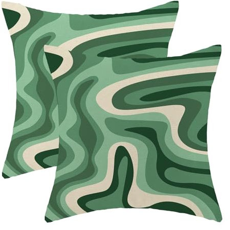 OFIRD Grüne Kissenbezüge, ästhetische 70er-Jahre-Kissenbezüge, abstrakte Linie, Dekoration, Boho, Retro, ästhetisch, dekorativer Kissenbezug, Leinen, für Sofa, Couch, Outdoor-Dekoration, 45,7 x 45,7