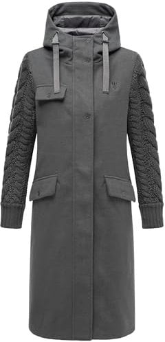 Navahoo Damen warmer Trenchcoat in Woll-Optik mit Strick-Ärmeln und Kapuze Knit Babe 14 Anthracite Gr. S