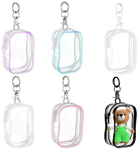 AHANDMAKER 6Pcs Clear Figure Display Bag with Keychain, Portable Small Doll Storage Bag Hanging Blind Box Organizer Mini Figures Carrying Case Bag Pouch Collectibles Case for Dolls(Rectangle)