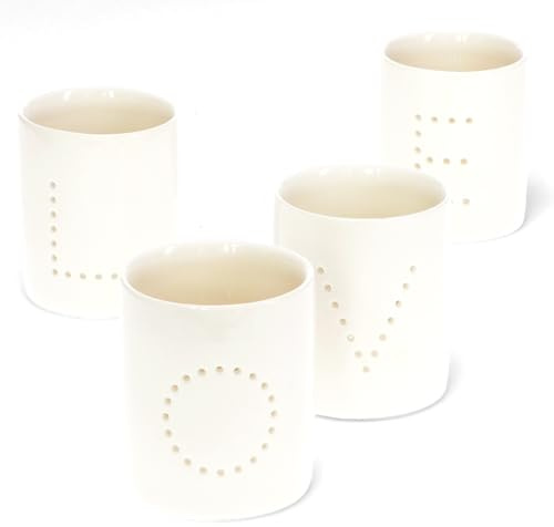 Glossy Ceramic Tealight Holders (set of 4) - LOVE