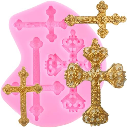 XMOLDNMS Silikonformen Mit Kreuz Tortendekorationen Zur Taufe Tortenform Mit Kreuz Kreuzform Für Taufparty-Zubehör Kuchendekoration Cupcake-Topper Schokolade Blütenpaste Süßigkeiten Polymer-Ton