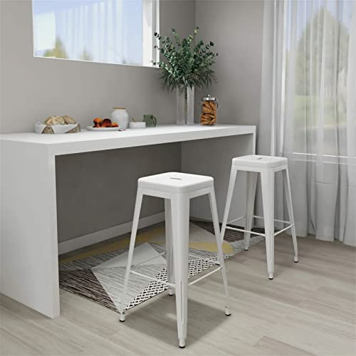 Homgoday Barhocker, stapelbar, 2 Stück, weiß, aus Metall, Gartenmöbel, Tisch und Stühle für den Außenbereich, Set