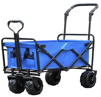 Bollerwagen Handwagen, Outdoor Folding Utility Wagon Outdoor Utility Wagon Klappbarer Campingwagen Gartentransportwagen Verstellbarer Griff Gartenwagen Strandwagen(Blue)