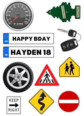 Edible print A4 Personalised Car Cake topper set cake decorations icing paper UNCUT Learner driver - License plate 17th birthday