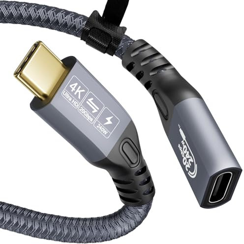 YIWENTEC Cable USB C a USB C 3.2 macho hembra Gen2 ¡Á 2 Type C Charging Cable, 20 Gbps de transferencia de datos, 240 W 48 V/5 A Fast Charging Cable, 4K @ 60Hz Transferencia de vídeo (recta, 3 m)