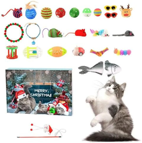 Weihnachts -Countdown -Kalender, Weihnachts -Adventskalender 2024, 24 Tage Weihnachten Countdown -Kalender mit verschiedenen Katzenspielzeugen, interaktives Katzen -Adventskalenderspielzeug für Katze