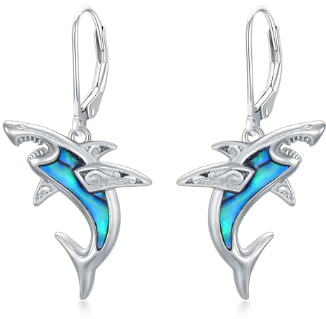 AXELUNA Hai Ohrringe 925 Sterling Silber Abalone Shell Hai Ohrringe Hai Tropfen Ohrringe Ozean Hai Schmuck Hai Geschenke für Frau