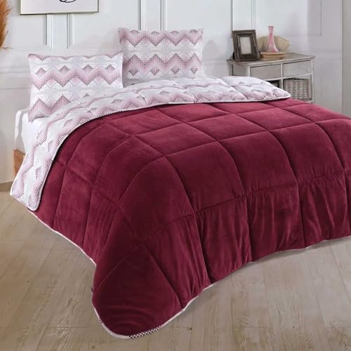 NORDIC SCHILLER Welsoft Doppelseitiges Bettdecke, 215x235 Kirschrot, 35% Baumwolle, Mikrofaser Ganzjahresdecke, Atmungsaktive Schlafdecke für Allergiker, Weiche Zudecke, Waschmaschinefest