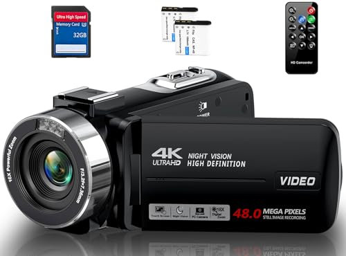 THPACIP - Caméscope 4K Ultra 48MP Vlogging pour YouTube 18X Digital Zoom Caméscope Enregistreur Enregistreur LCD de 3 pouces, Vision nocturne IR avec télécommande, carte SD