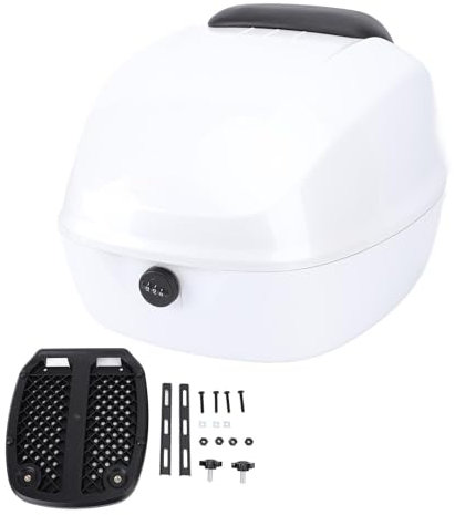 Oreilet Motorrad Topcase, abschließbare Motorrad Heckbox, Motorrad Kofferraum Gepäckkoffer Motorrad Aufbewahrungskoffer Topbox für Helmgepäck (White)