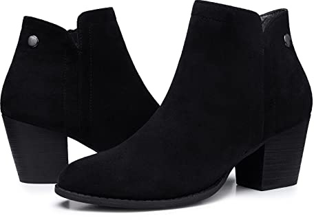 SHIBEVER Black Ankle Boots for Women Chunky Low Heel Dress Boots size 7