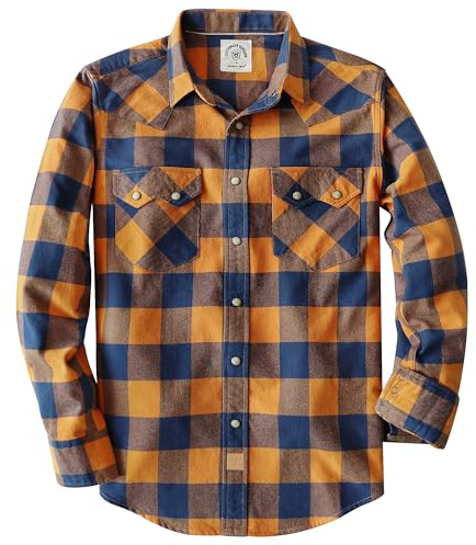 Dubinik® 6.3 oz Flanellhemd Herren Langarm Western Hemd Mit Druckknöpfen und Doppelten Brusttaschen Für Lässigen Komfort