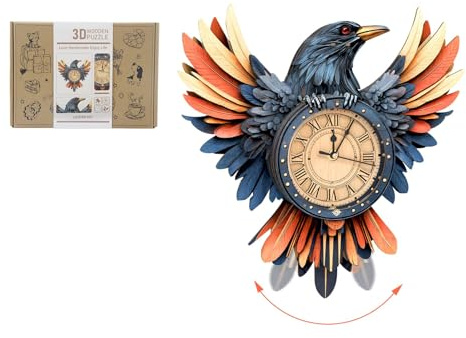 Lilcubics 3D Holz Krähenuhr Puzzle für Erwachsene - Mechanisches Modellbauset mit Pendel & Glockenspiel, DIY Wanduhr für Home Office Decor