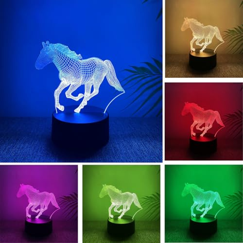 BIRBANN Pferd Lampe, 3D Nachtlampe Kinder Mit Farbwechsel, Intelligente Touch Pferde Deko Lampe Mit 7 Farben, Ein Geschenk Für Mädchen Und Jungen