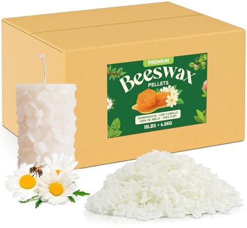 NORVENCE Bienenwachs Bio für Kosmetik, Weiße Bienenwachs Pastillen 4,5kg, Kerzenwachs für die Kerzenherstellung, Reines und natürliches Bienenwachs für Hautpflege, Lippenbalsam, Polieren und Lotion