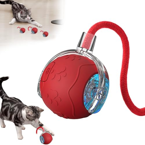 Doramier Jeux pour Chat,Jouet Chat Interactif, Boule électrique Automatique Rechargeable pour Chats Chien, Jouet C Hat Qui Bouge Seul, Balle Interactive Chat pour Compatible sols et moquettes (Red)