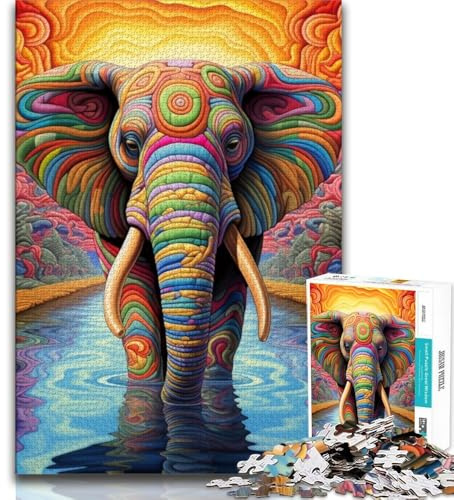 Bunte Elefanten-Puzzles für Teenager, 1000 Stück, Spielzeug, Lernspiele, Stressabbau, geeignet als Schreibtischdekoration (38x26cm)