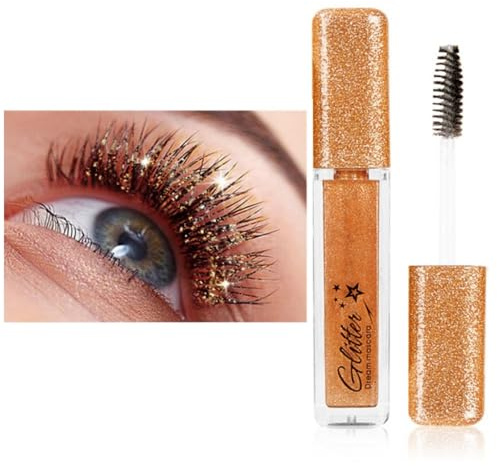 Autmor Lash Diamond Glitter Mascara – Glänzende Wimperntusche mit Diamant Bunte Perlglanz für Atemberaubende, Lang anhaltende & Wasserdicht Wimpern, Charmante Augen Make-up (gold)