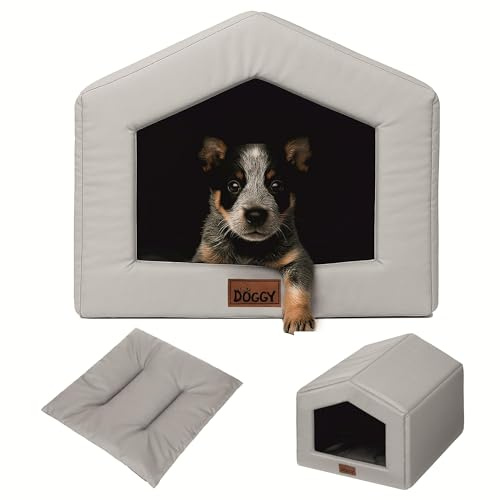 PillowPrim Hundehütte Katzenhaus mit Abnehmbarem Kissen - Wasserdicht Wetterfester - Haustierhaus Warmes Und Gemütliches - Hundebett mit Dach - 54x58 cm - Aschgrau