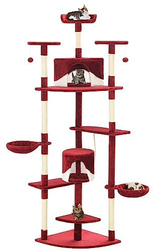 INLIFE Arbre à Chat avec griffoirs en sisal 203 cm Rouge et Blanc