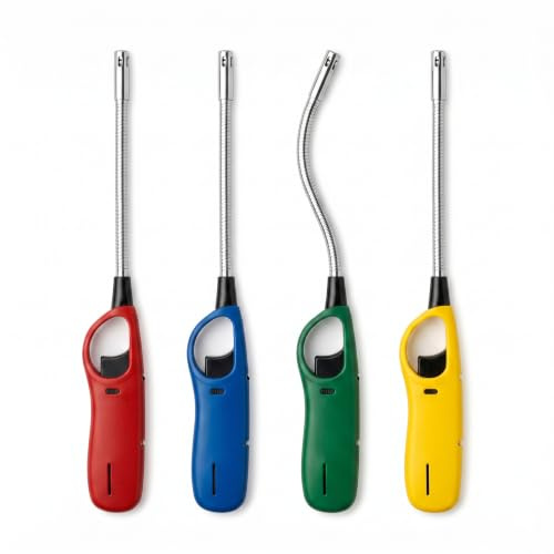 LEMAG Set 4 Accendigas Lunghi Flessibili Ricaricabili — Accendini a Collo Flessibile Pieghevole per Cucina, Fornelli, Barbecue, Caminetti e Candele | Mani al Sicuro | Multicolore