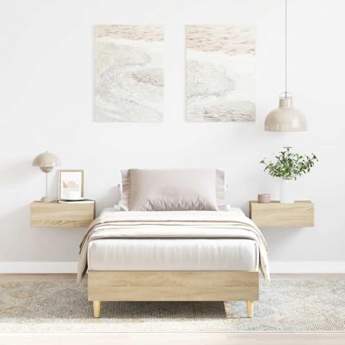 kithwjll Bettgestell 100x200 cm Sonoma-Eiche, Modernes Bett aus Holzwerkstoff, mit Lattenrost, Stabiles Einzelbett für Schlafzimmer, Erholsamer Schlaf, ohne Matratze