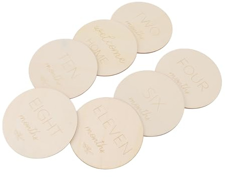 BONKZEBU Cartes de Jalons Mensuels pour bébé, Charmants Accessoires Photo pour Capturer Les Jalons et la Croissance des Bosses de bébé, 7 Disques en Bois Synthétique pour Les Nouveaux Parents