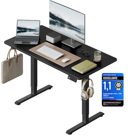 WOLTU Bureau Assis Debout Électrique, Réglable en Hauteur, 120x60, Noir