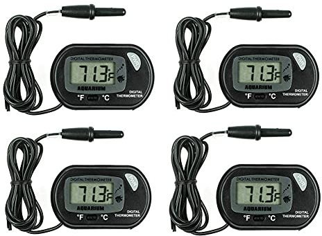 GuDoQi Aquarium Thermometer, 4 Stück, Digital LCD Thermometer mit Saugnapf & Sonde Zum Messen Teich Aquarium, Reptil, Schildkröten Lebensräum