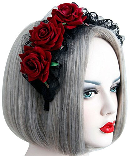 Guirlande Coiffure Dentelle Mode Gothique Lolita Pour Femme de ménage Bandeau Large Halloween Bandeau Femme Fille Rose Couronne Voile Halloween Guirlande pour fête de mariage Festival