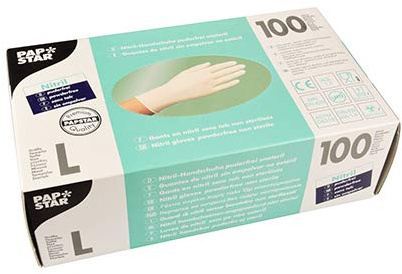 PAPSTAR Handschuh, unsteril, Nitril, puderfrei, Größe: L, weiß (100 Stück), Sie erhalten 1 Packung á 100 Stück