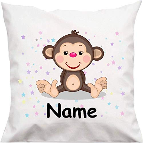 Shirtinstyle Kopfkissen, AFFE mit Wunschname, Text, Wunschtext, Kinder Kinderzimmer Deko, Dekokissen mit Füllung, Motiv, Logo, Name, Größe 40x40cm
