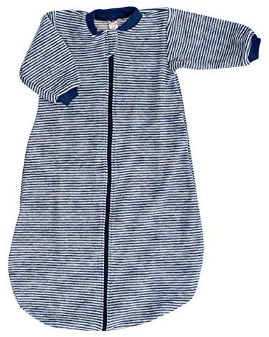 Lilano, Schlafstrampler Schlafsack Mit Arm, 100% Wollfrottee Flausch (kbT) (50-56, Marine Geringelt)