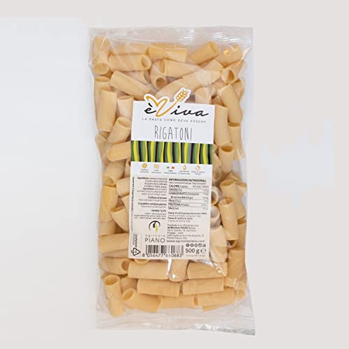 Agricola Piano - Rigatoni | Handgemachte Bronzegezogene Pasta 500 g – Mit Weizenkeim – Langsame Trocknung - Italienischer Weizen – èViva
