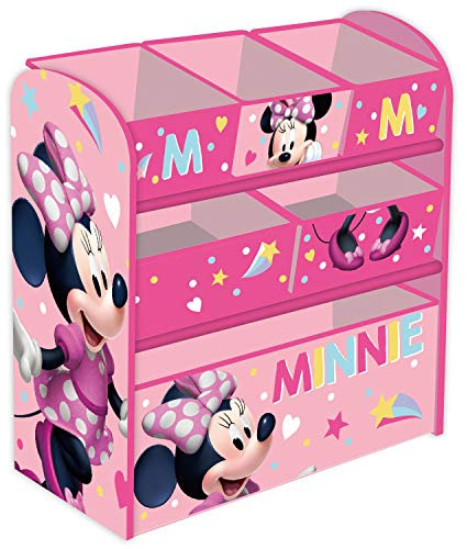 ARDITEX Wooden, wood, Pink, Minnie Mouse Toy Organiser with 6 Storage Bins