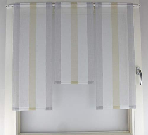 Gardinen Röttger Miniflächen-Set grau beige längs gestreift Scheibengardine