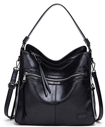 BUKESIYI Damen Tasche Handtasche Umhängetasche Schultertasche Frauen Kulturbeutel Weekender Klein PU Leder DE77261 Schwarz