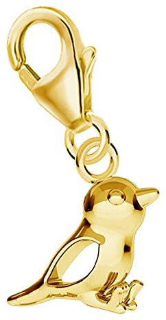 Goldene Hufeisen mini klein Spatz Vogel Karabiner Charm Anhänger für Bettelarmband aus 925 Sterling-Silber Vergoldet