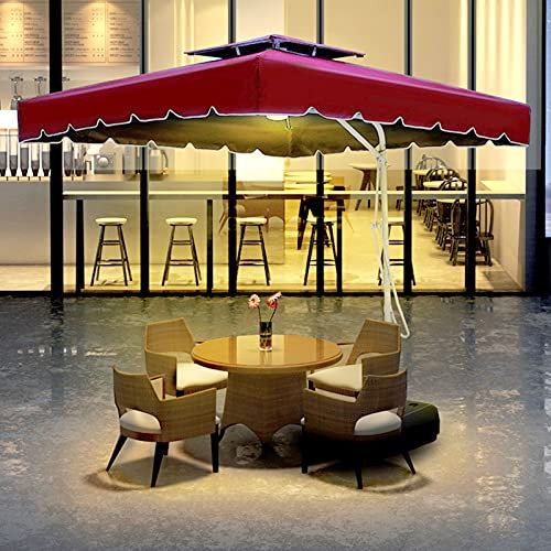 Sombrilla Voladiza Parasol Excentrico con LED Solar Sombrilla, Sombrilla de Repuesto para Patio Trasero, Parasol Junto a la Piscina para Patio, Junto a la Piscina, Césped y Jardín,Rojo,2.5m
