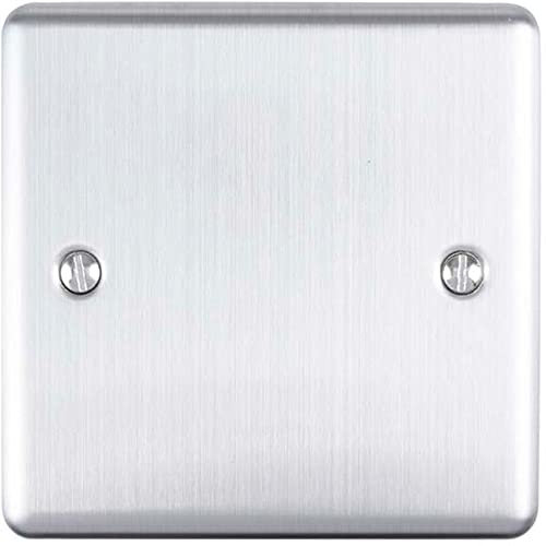 Single SATIN STEEL Blanking Chassis Plate – Round Edged Wall Box Hole Cover Cap – 1 Gang Decorative Metal Outlet Plate (85mm standard switch size)