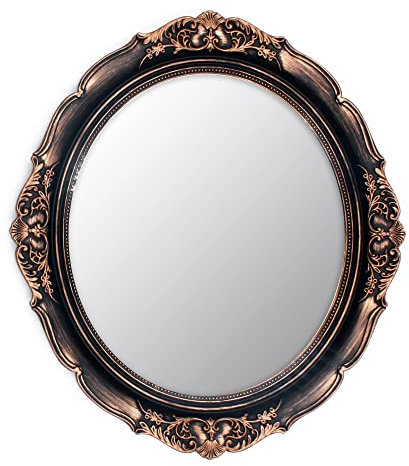 Eaoundm 33.5 x 37.5 cm Decorative Wall Mirror,Vintage Hanging Mirrors for Bedroom Living-Room Dresser Decor Oval (vintage gold)