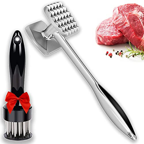 LIBRNTY 2pièces Attendrisseur à Viande Professionnel,Meat Mallet Hammer Attendrisseur de Viande Double Face en Acier INOX,pour Poulet Viande Pounder Mallet Cuisson Poulet/Bœuf/Porc/Noix