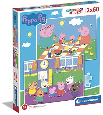 Clementoni 24793 Supercolor Peppa Pig-2 X 60-Piece Jigsaw Puzzle for Kids Age 5, Multicolored, M