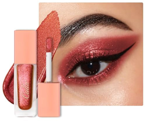 Oulac Rot Flüssiger Lidschatten Glitzer Lidschatten zum Aufhellen der Augen| Liquid Eyeliner mit Funkeln Glitzer Finish Glattes Schimmer Augen Make-up| Vegan& Cruelty-Free, 6.8g (18)